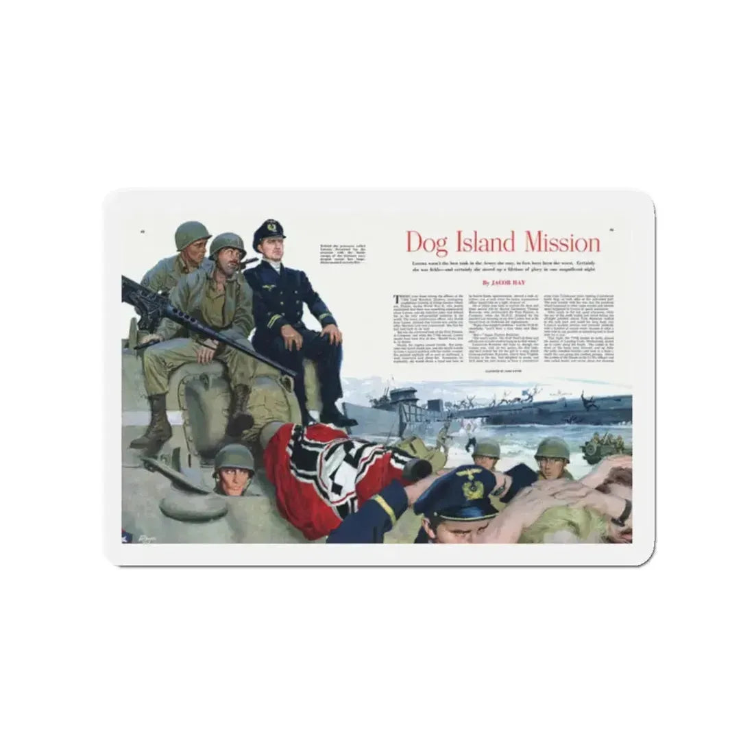 Dog Island Mission, Collier's, November 8, 1952 (Magazine Illustration) Refrigerator Magnet 2 Inch Die-Cut - The Sticker Space