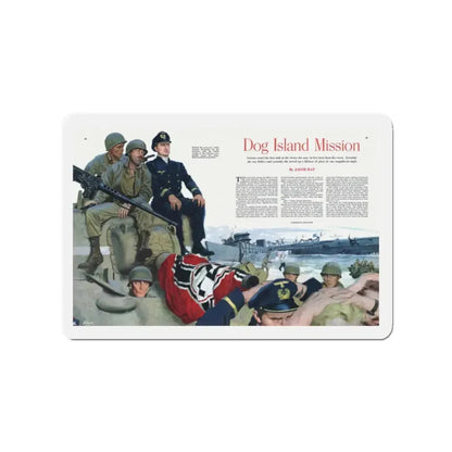 Dog Island Mission, Collier's, November 8, 1952 (Magazine Illustration) Refrigerator Magnet 2 Inch Die-Cut - The Sticker Space