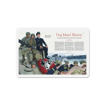 Dog Island Mission, Collier's, November 8, 1952 (Magazine Illustration) Refrigerator Magnet 3 Inch Die-Cut - The Sticker Space