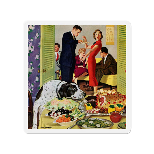 Doggy Buffet, Saturday Evening Post, January 5, 1957 (Magazine Illustration) Refrigerator Magnet-2" x 2"-The Sticker Space