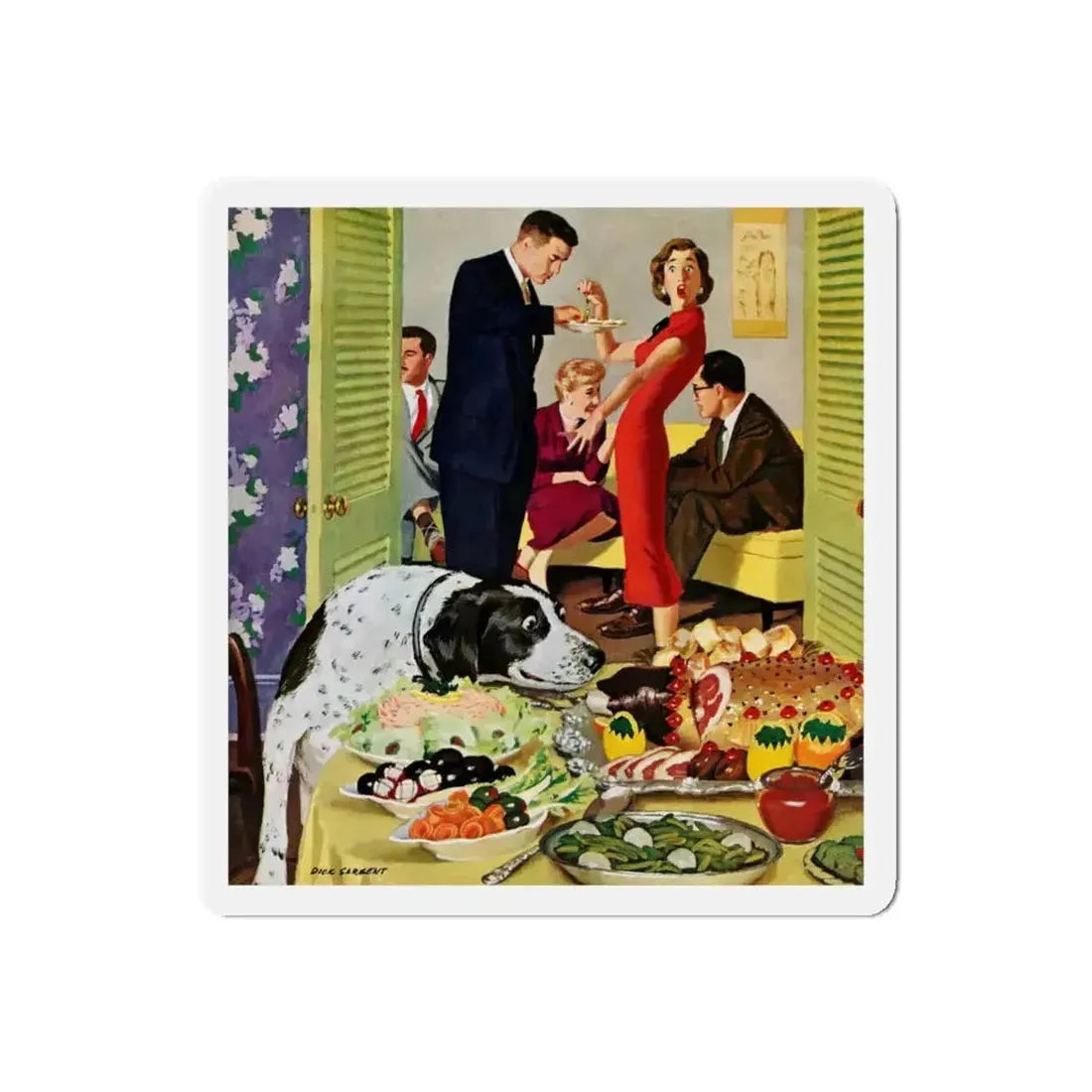Doggy Buffet, Saturday Evening Post, January 5, 1957 (Magazine Illustration) Refrigerator Magnet - The Sticker Space