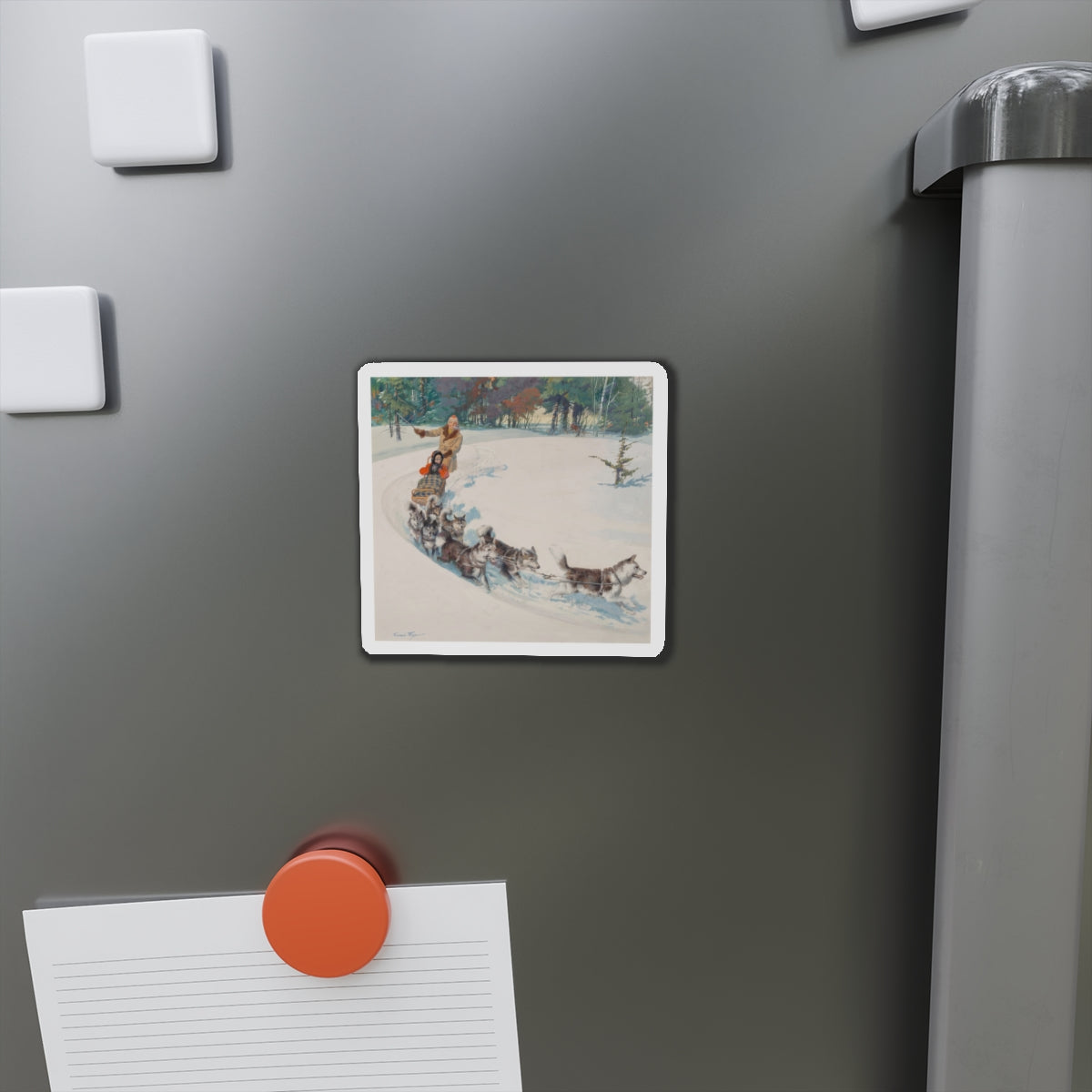 Dogsled Fun, calendar illustration (Magazine Illustration) Refrigerator Magnet-The Sticker Space