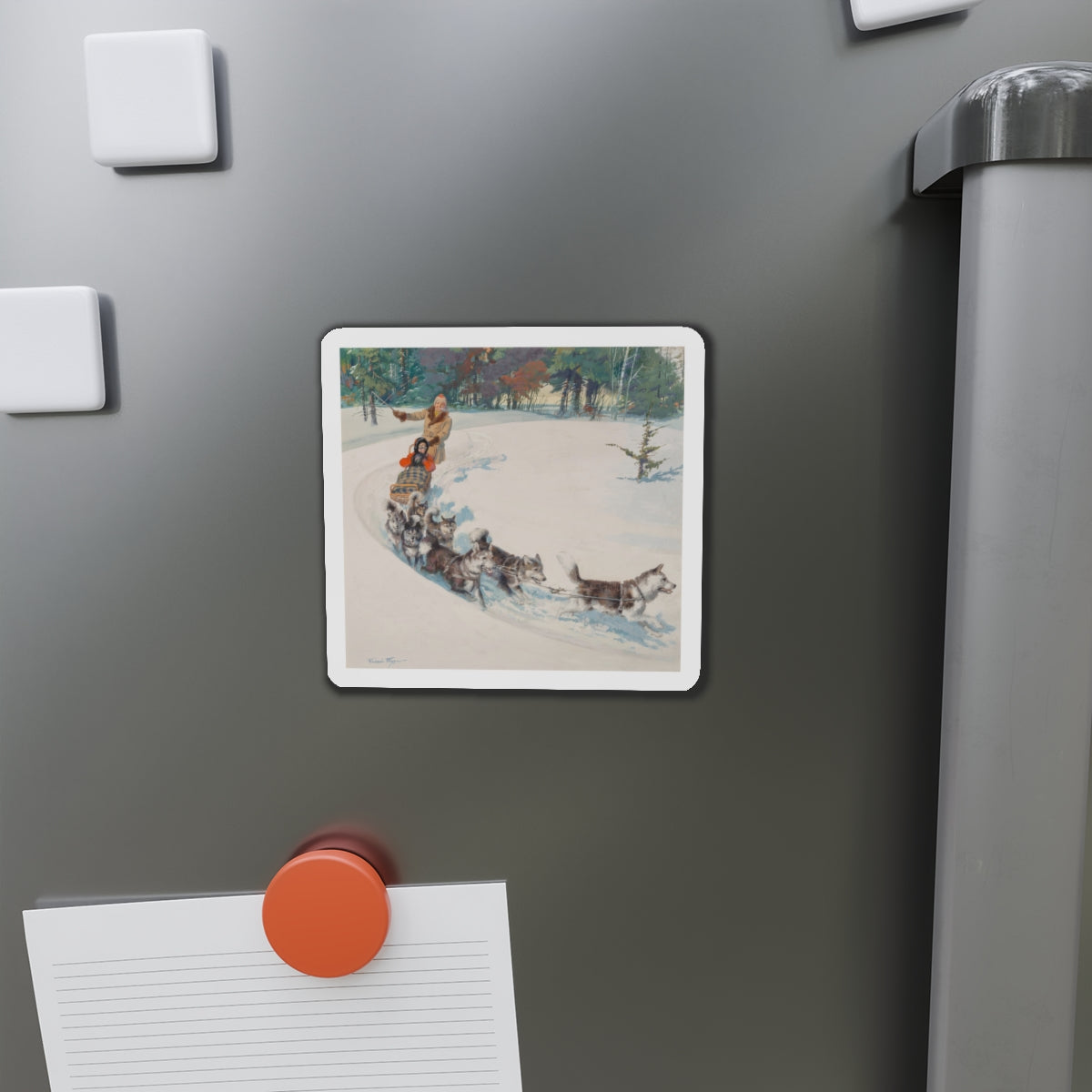 Dogsled Fun, calendar illustration (Magazine Illustration) Refrigerator Magnet-The Sticker Space