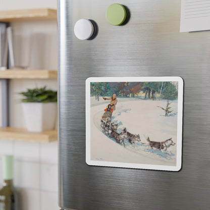 Dogsled Fun, calendar illustration (Magazine Illustration) Refrigerator Magnet-The Sticker Space