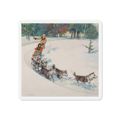 Dogsled Fun, calendar illustration (Magazine Illustration) Refrigerator Magnet-6 × 6"-The Sticker Space