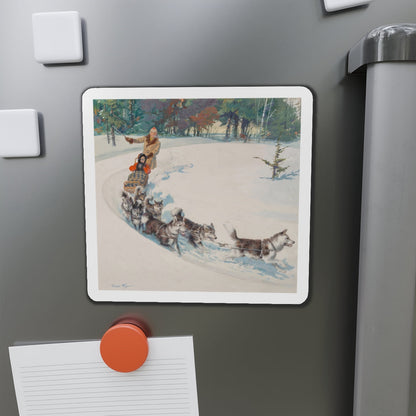 Dogsled Fun, calendar illustration (Magazine Illustration) Refrigerator Magnet-The Sticker Space