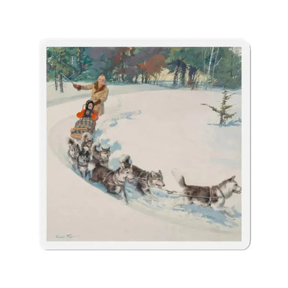 Dogsled Fun, calendar illustration (Magazine Illustration) Refrigerator Magnet - The Sticker Space