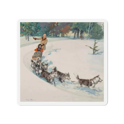 Dogsled Fun, calendar illustration (Magazine Illustration) Refrigerator Magnet - The Sticker Space