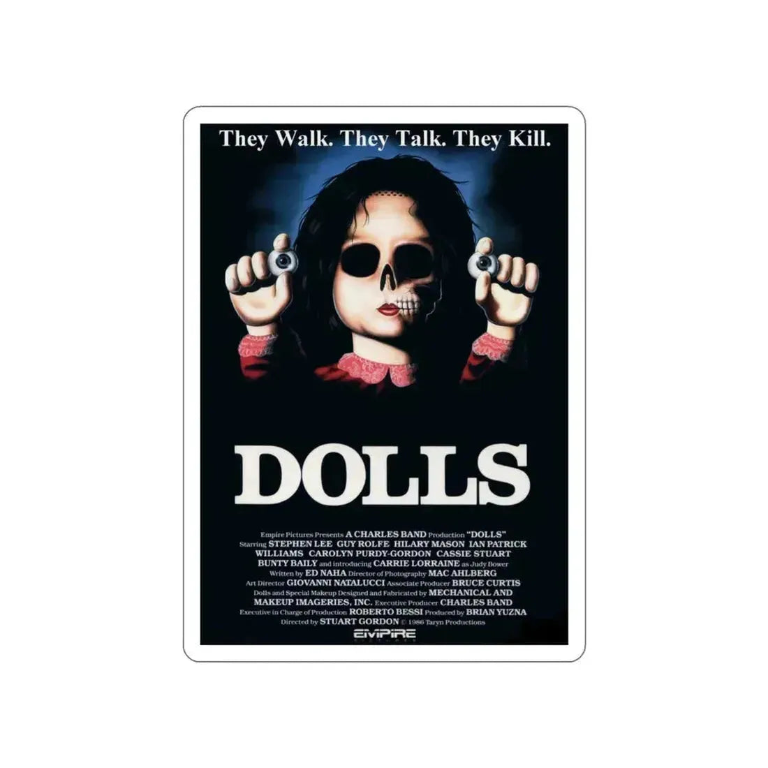 DOLLS 1986 Movie Poster STICKER Vinyl Die-Cut Decal 3 Inch - The Sticker Space