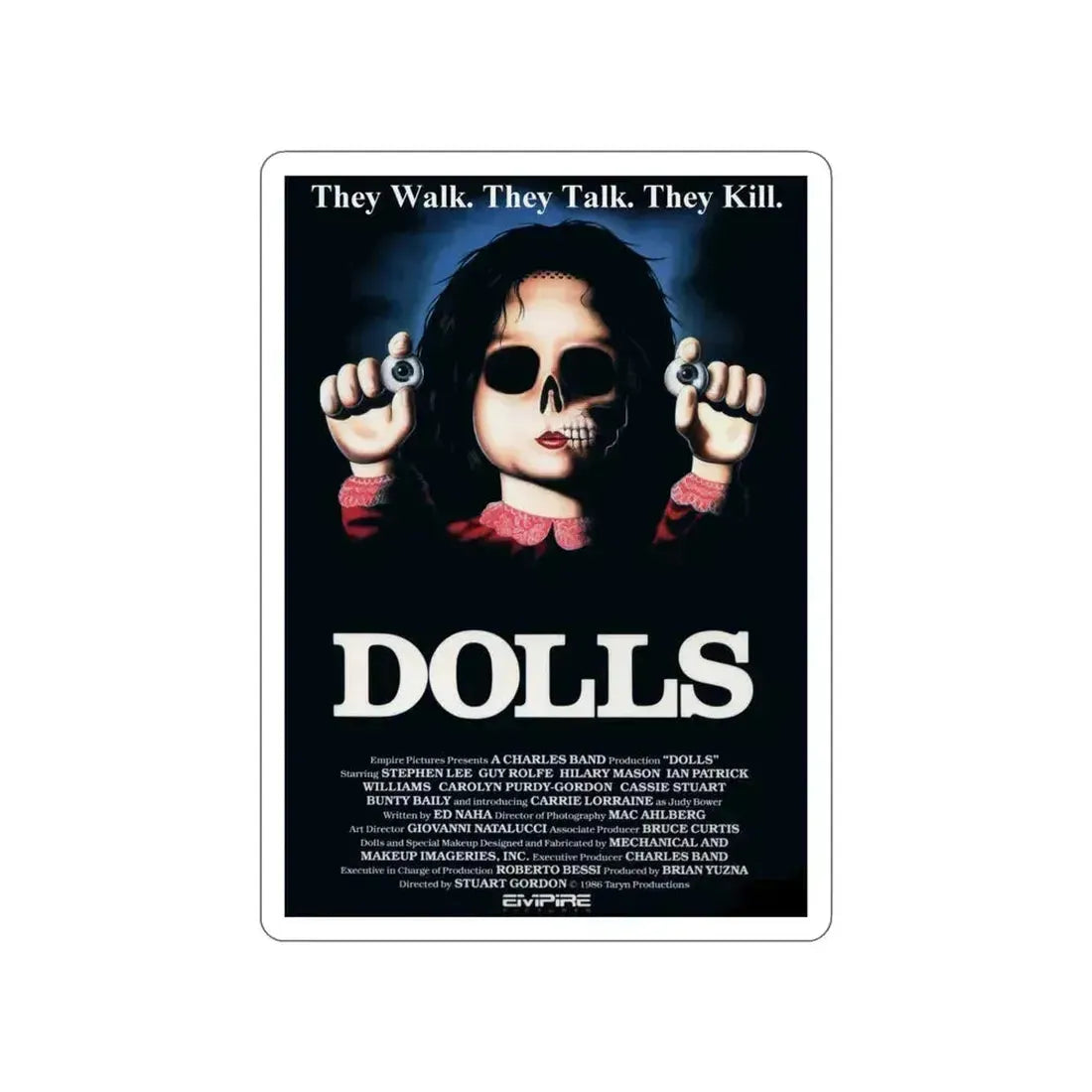 DOLLS 1986 Movie Poster STICKER Vinyl Die-Cut Decal 4 Inch - The Sticker Space