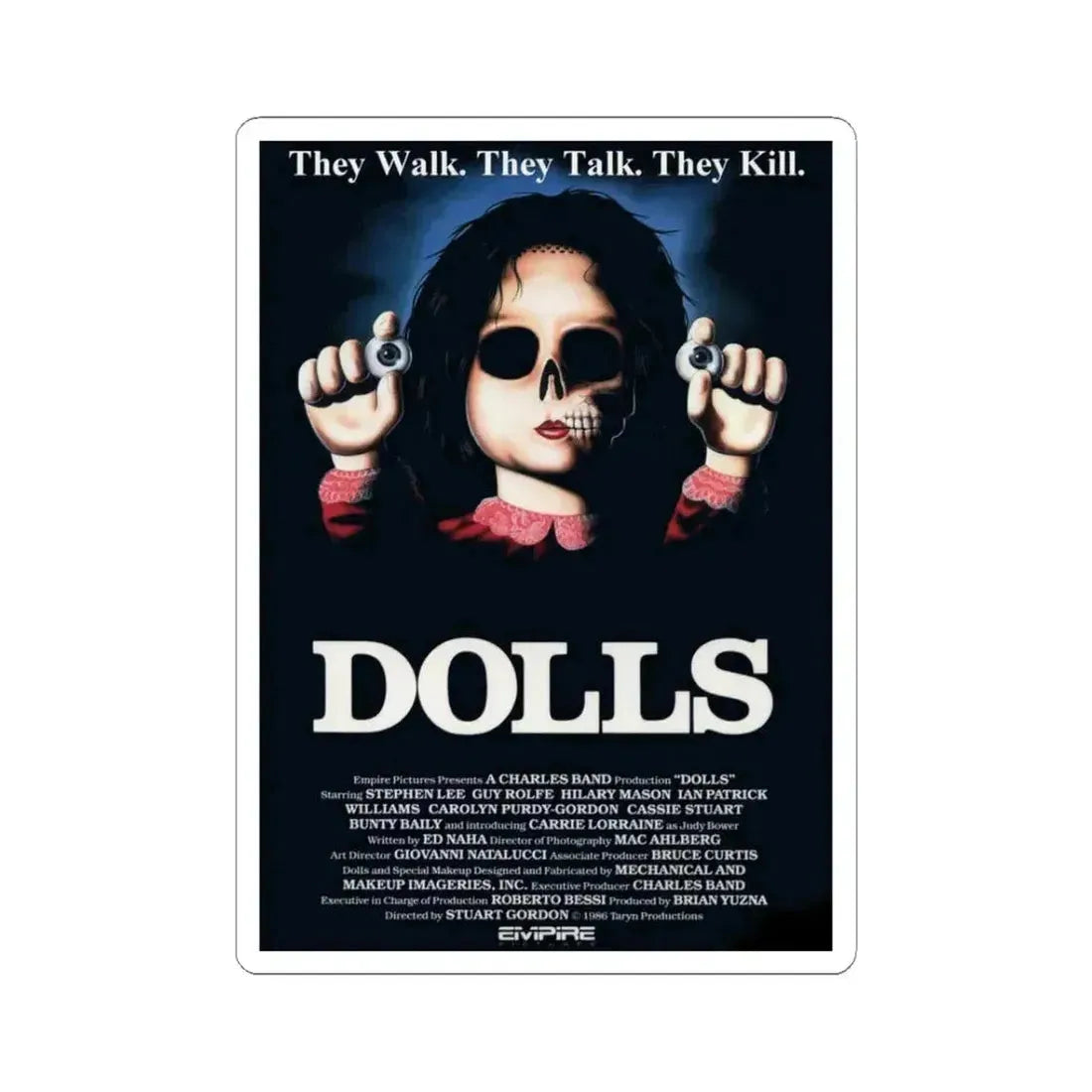 DOLLS 1986 Movie Poster - STICKER Vinyl Kiss-Cut Decal 3 Inch White - The Sticker Space