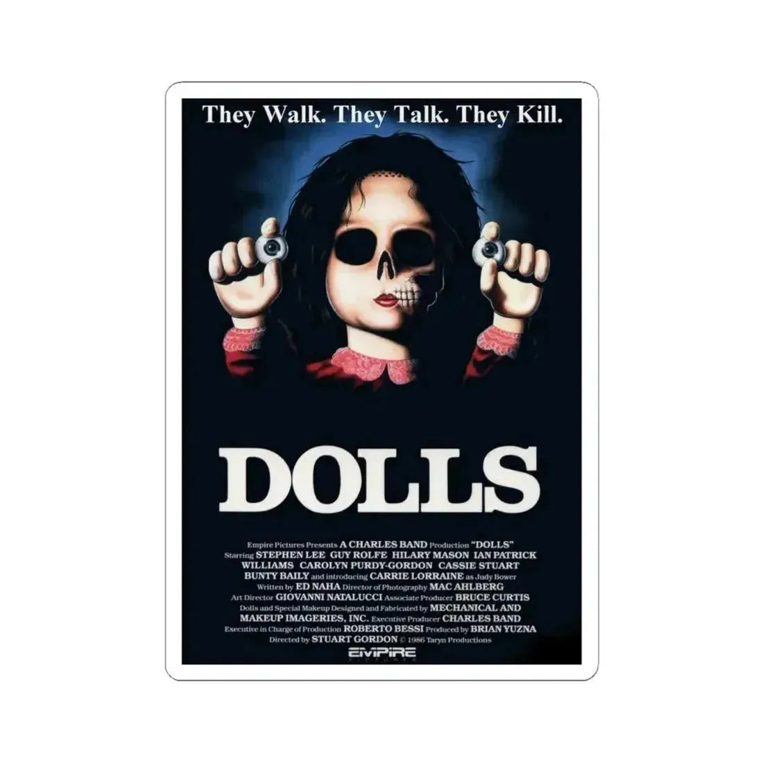 DOLLS 1986 Movie Poster - STICKER Vinyl Kiss-Cut Decal 4 Inch White - The Sticker Space
