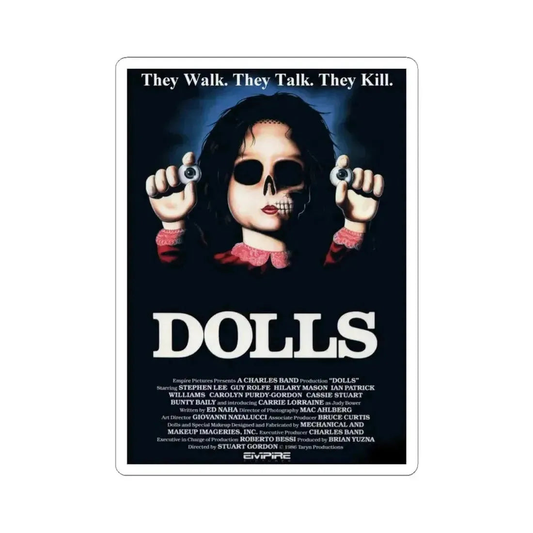 DOLLS 1986 Movie Poster - STICKER Vinyl Kiss-Cut Decal 6 Inch White - The Sticker Space