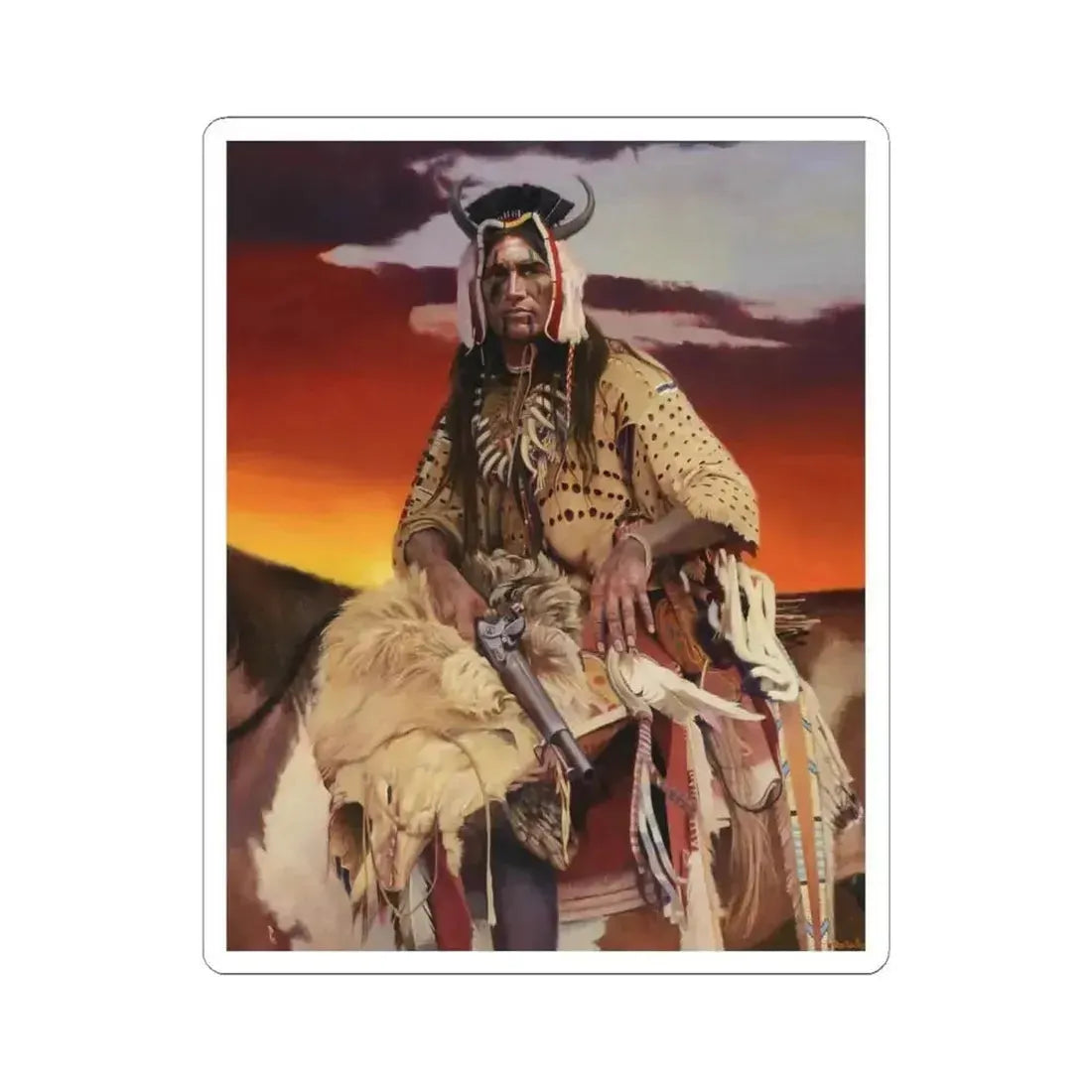 Don Crowley - Blackfeet Grizzly Bea Man (Native Americans in Art) STICKER Vinyl Kiss-Cut Decal 4 Inch White - The Sticker Space