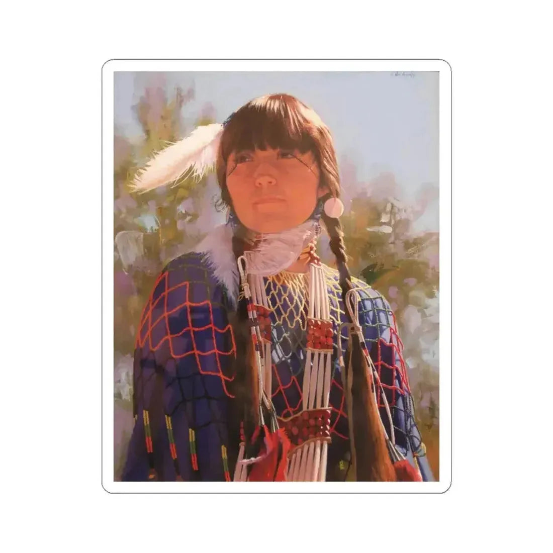 Don Crowley - Girl With Plumes (Native Americans in Art) STICKER Vinyl Kiss-Cut Decal 6 Inch White - The Sticker Space