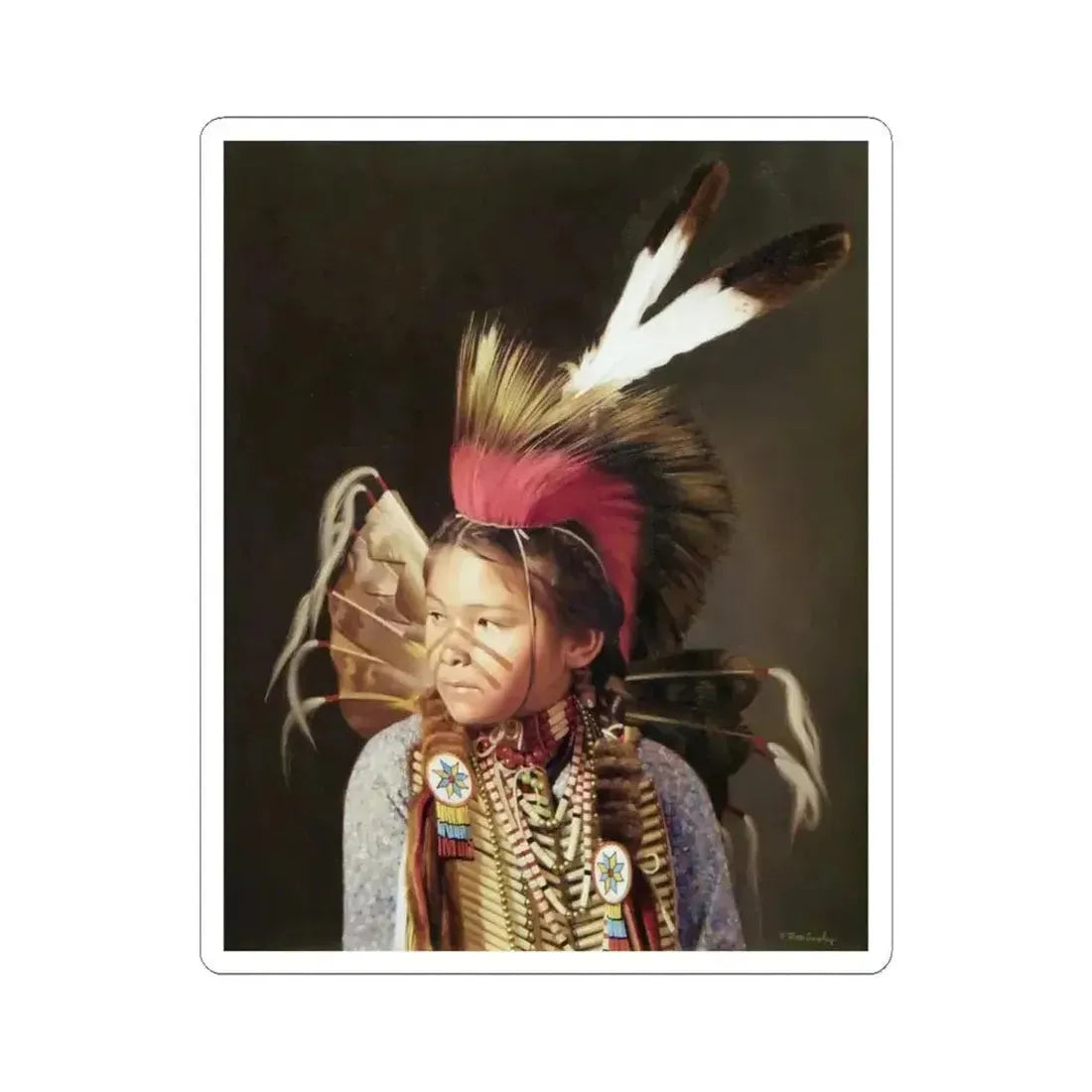 Don Crowley - The Red Roach (Native Americans in Art) STICKER Vinyl Kiss-Cut Decal 4 Inch White - The Sticker Space