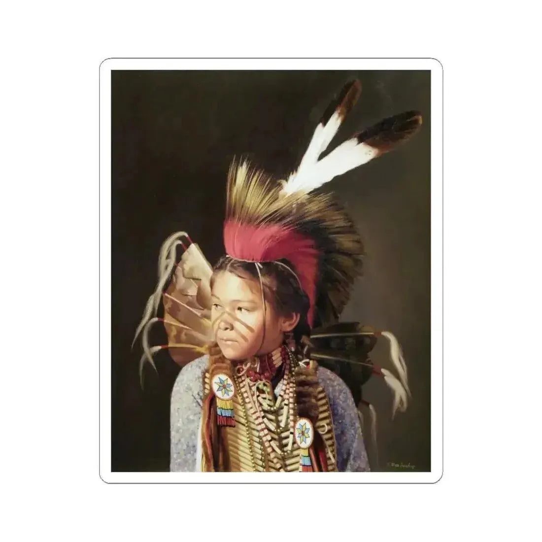 Don Crowley - The Red Roach (Native Americans in Art) STICKER Vinyl Kiss-Cut Decal 6 Inch White - The Sticker Space