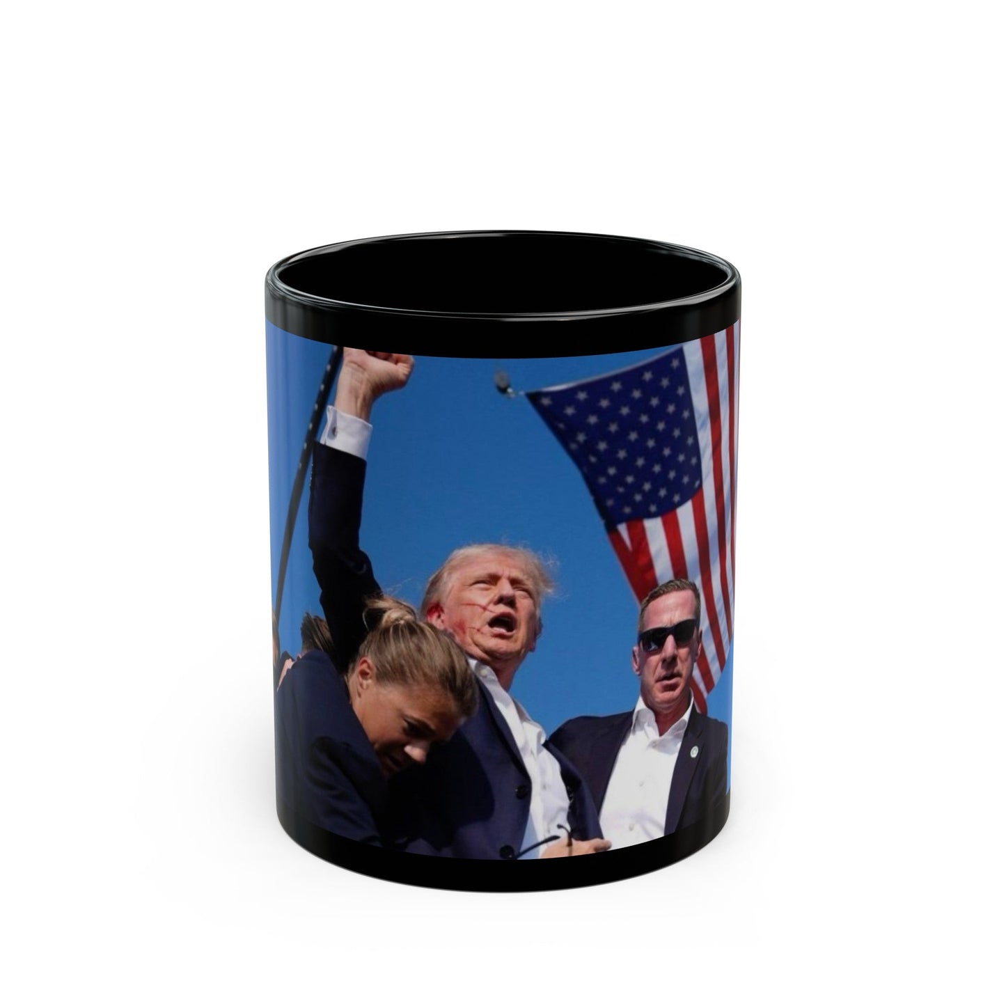 Donald Trump Shot Assasanation Attempt Bloody Ear USA - Black Coffee Mug-11oz-The Sticker Space