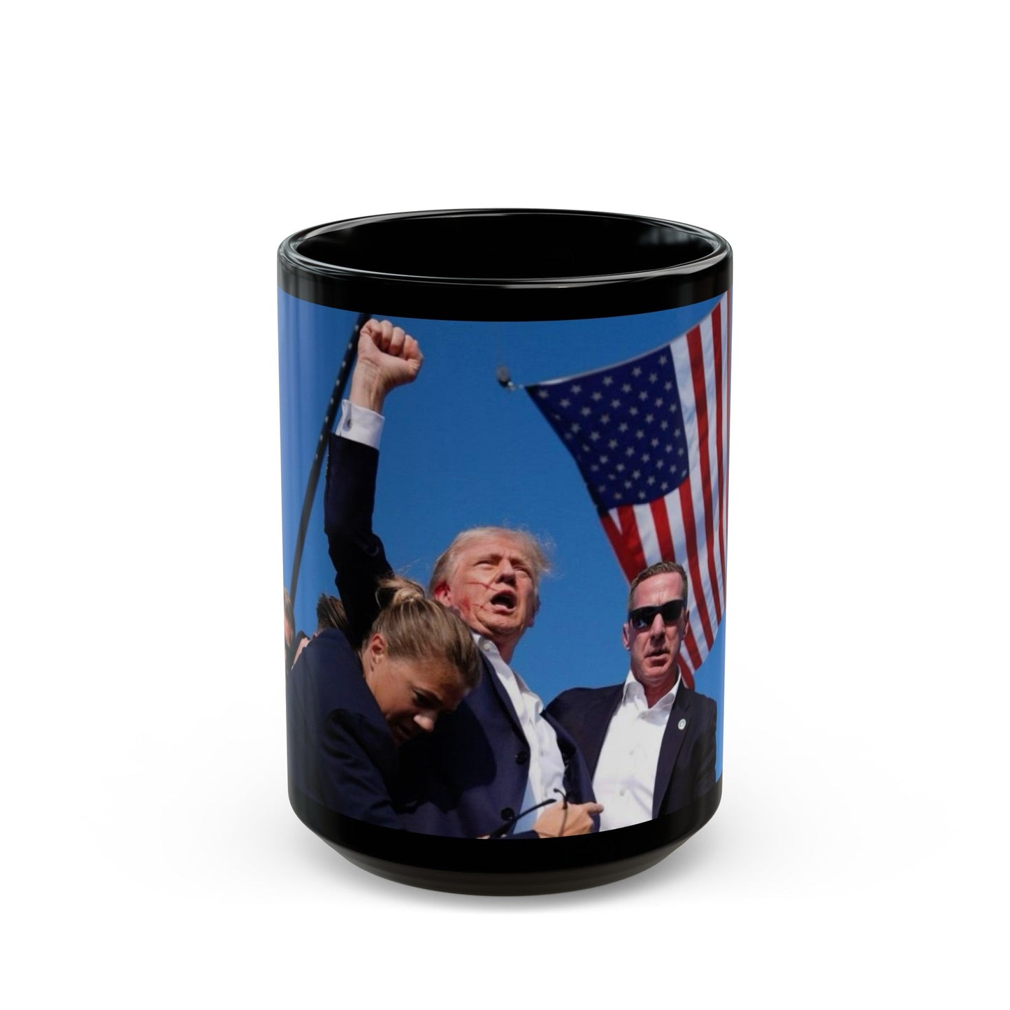 Donald Trump Shot Assasanation Attempt Bloody Ear USA - Black Coffee Mug-15oz-The Sticker Space