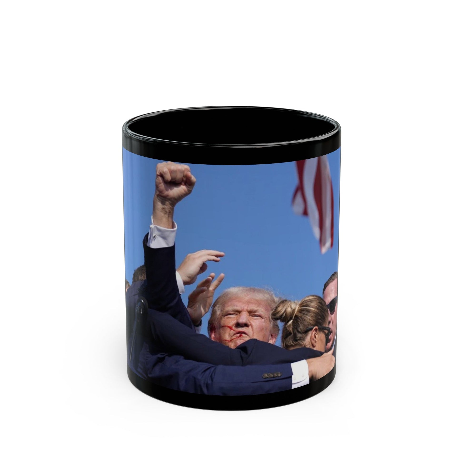 Donald Trump Shot Assasanation Attempt Bloody Ear USA v2 - Black Coffee Mug-11oz-The Sticker Space