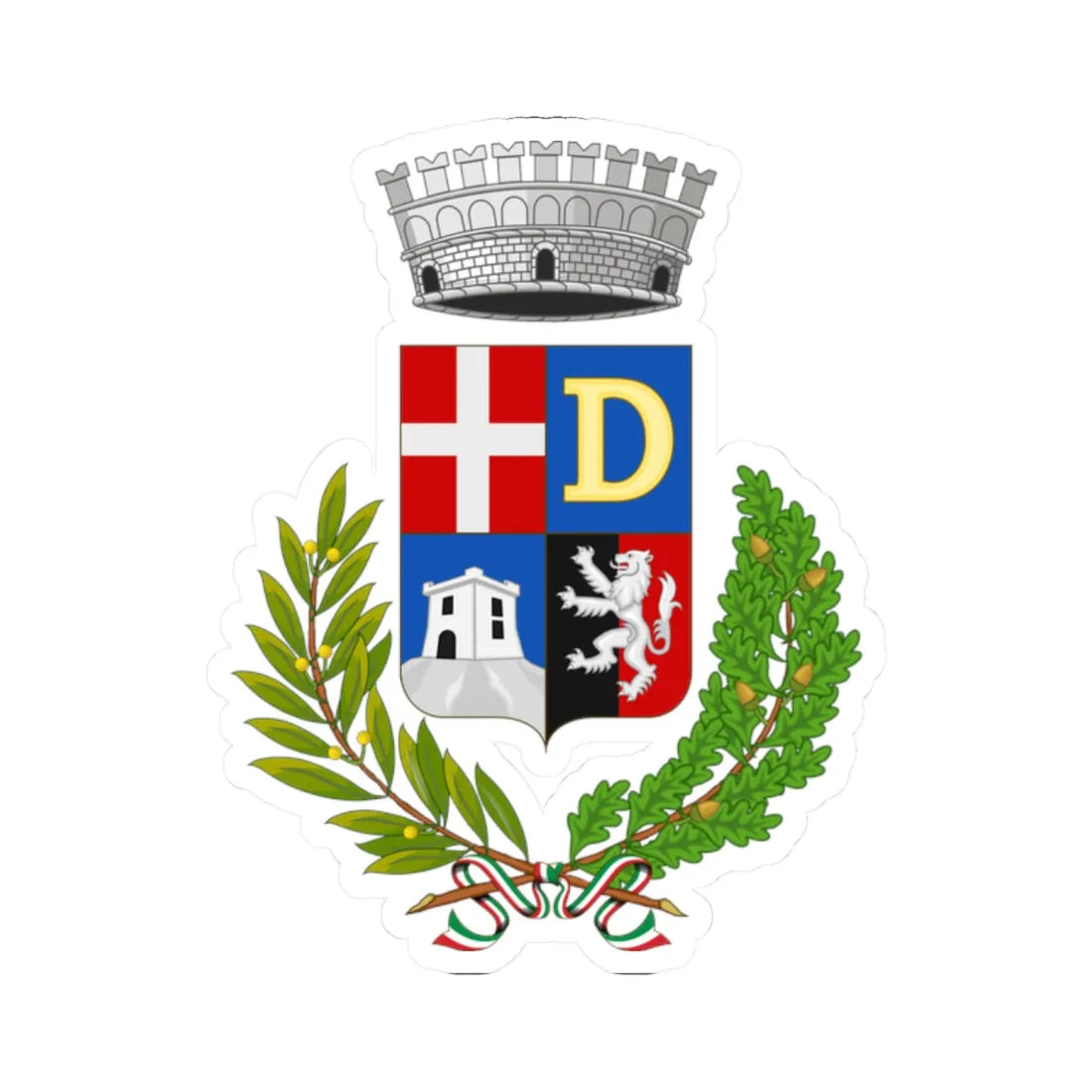 Donnas-Stemma2 (Italy) (Coat of Arms) STICKER Vinyl Kiss-Cut Decal 2 Inch White - The Sticker Space