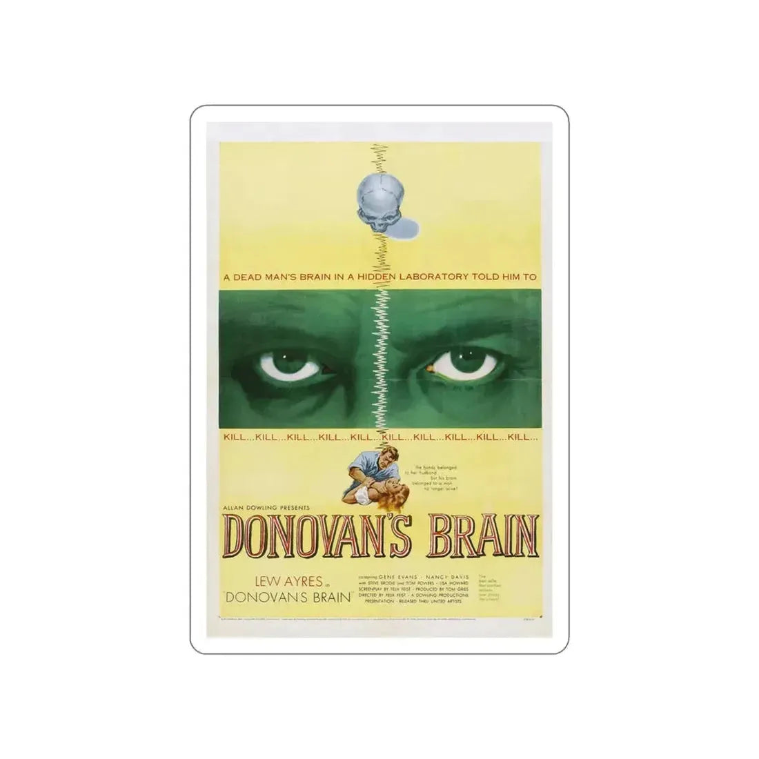 DONOVAN'S BRAIN 1953 Movie Poster STICKER Vinyl Die-Cut Decal 4 Inch - The Sticker Space