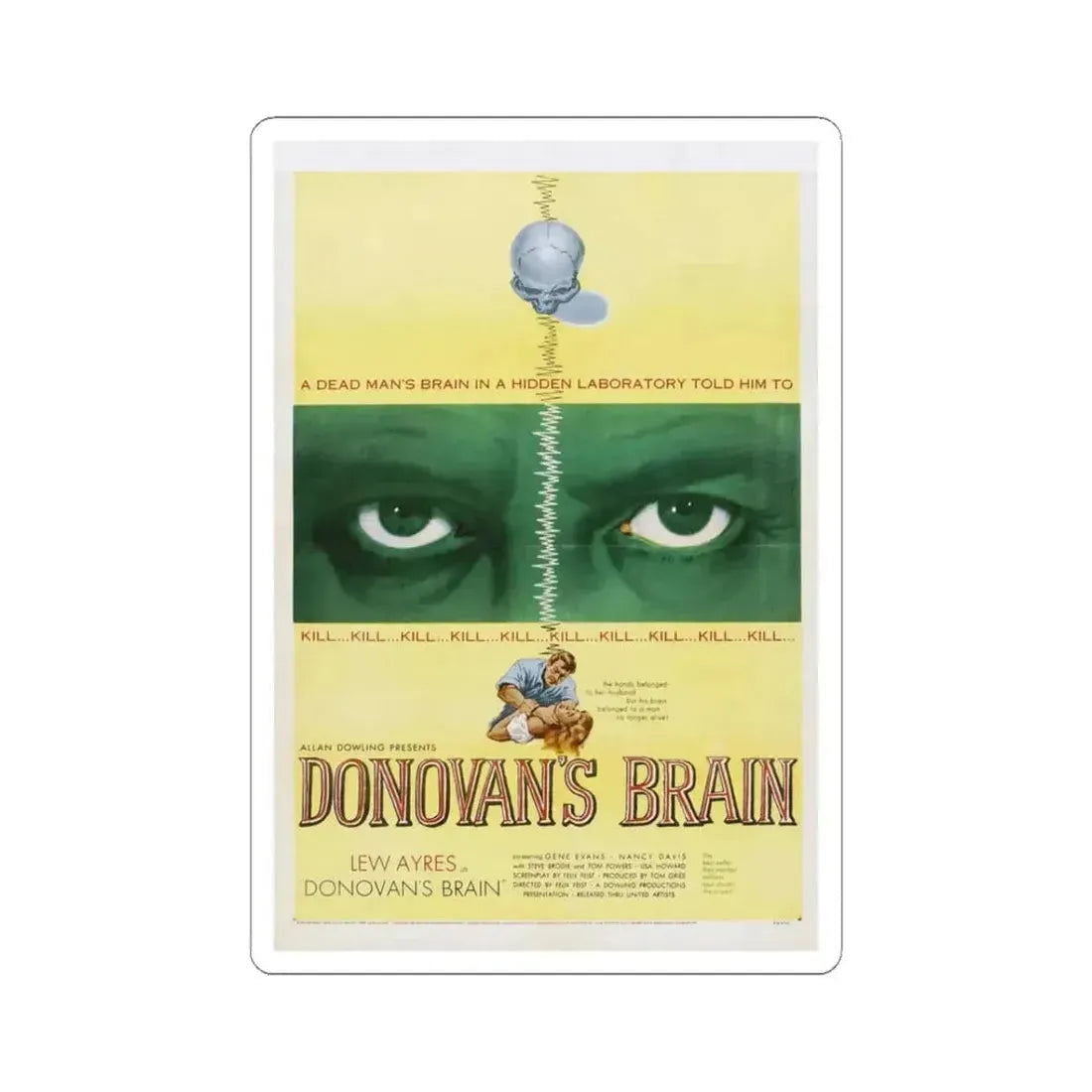 DONOVAN'S BRAIN 1953 Movie Poster - STICKER Vinyl Kiss-Cut Decal 3 Inch White - The Sticker Space