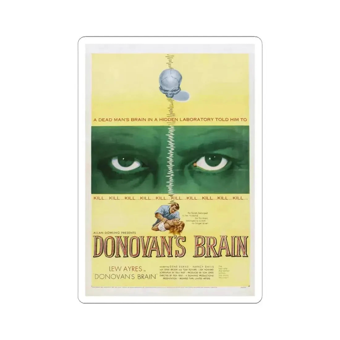DONOVAN'S BRAIN 1953 Movie Poster - STICKER Vinyl Kiss-Cut Decal 4 Inch White - The Sticker Space