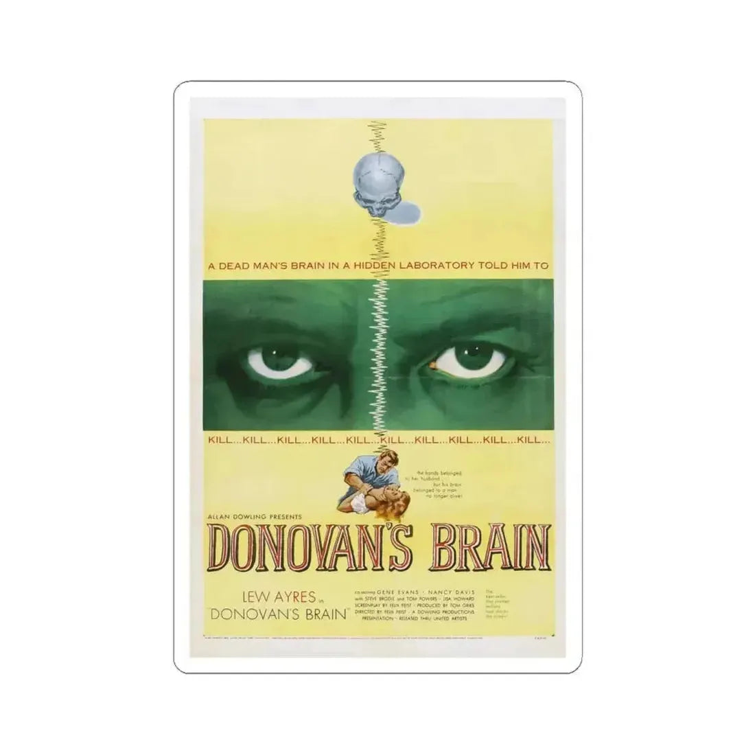 DONOVAN'S BRAIN 1953 Movie Poster - STICKER Vinyl Kiss-Cut Decal 6 Inch White - The Sticker Space