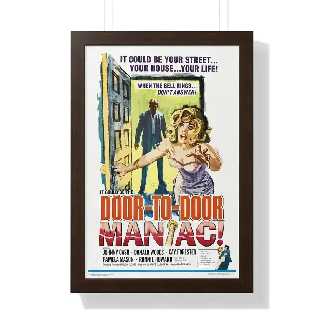 DOOR TO DOOR MANIAC 1961 - Framed Movie Poster 16″ x 24″ Walnut - The Sticker Space