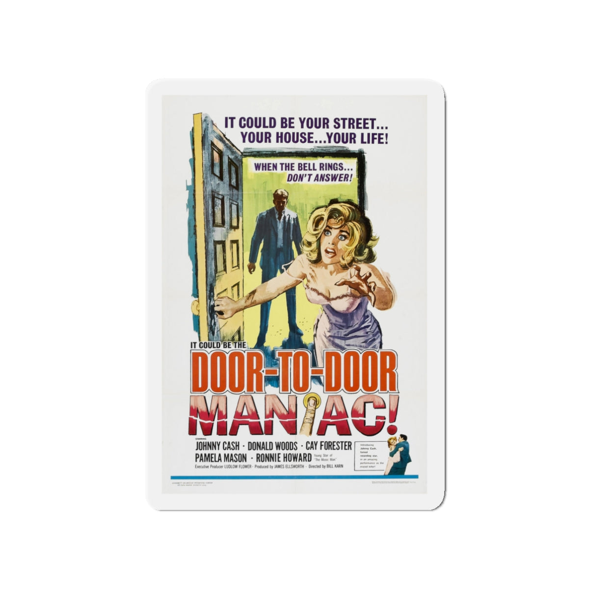 DOOR TO DOOR MANIAC 1961 Movie Poster - Die-Cut Magnet-3" x 3"-The Sticker Space