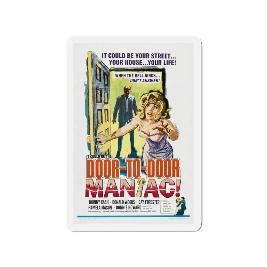 DOOR TO DOOR MANIAC 1961 Movie Poster - Refrigerator Magnet 3 Inch - The Sticker Space