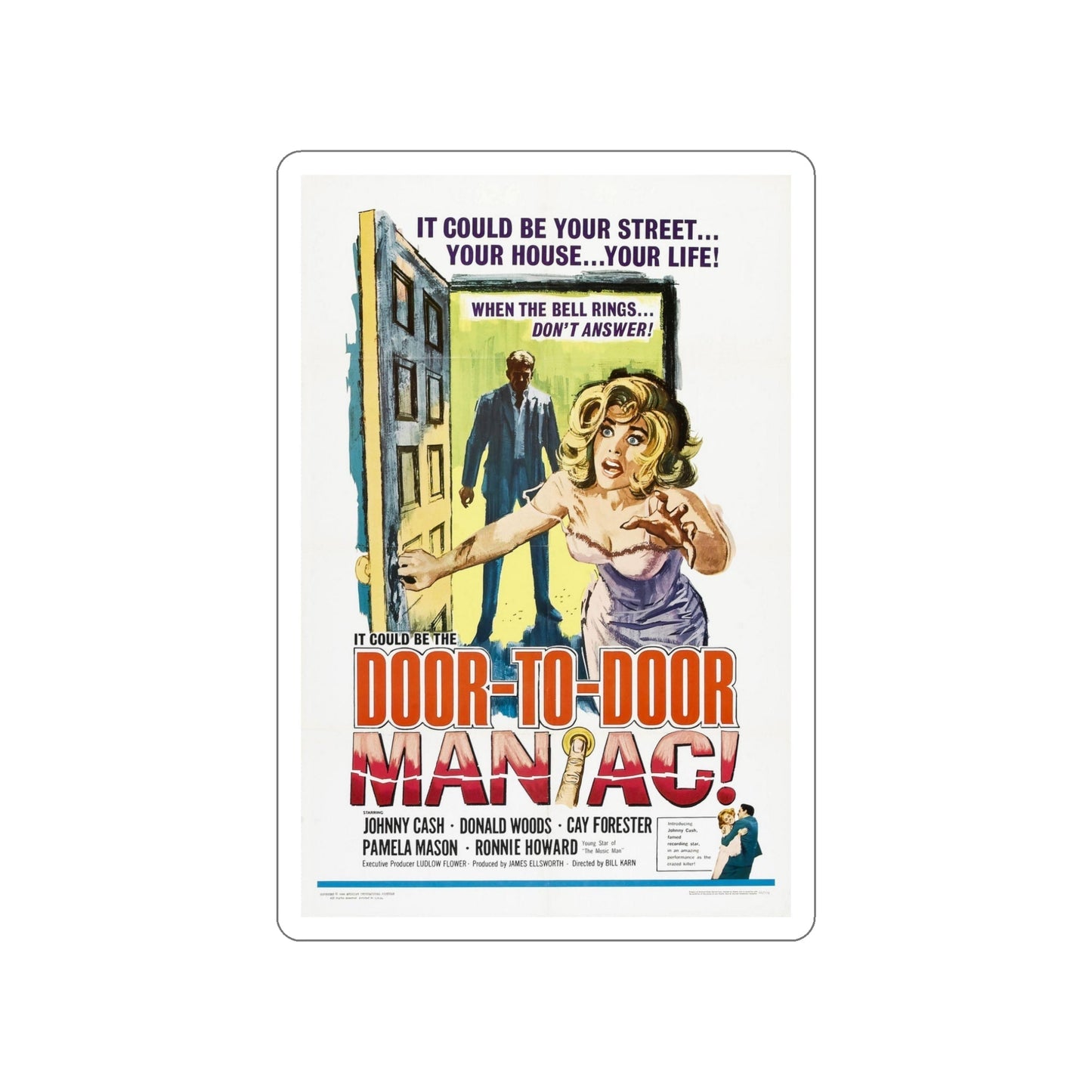 DOOR TO DOOR MANIAC 1961 Movie Poster STICKER Vinyl Die-Cut Decal-5 Inch-The Sticker Space