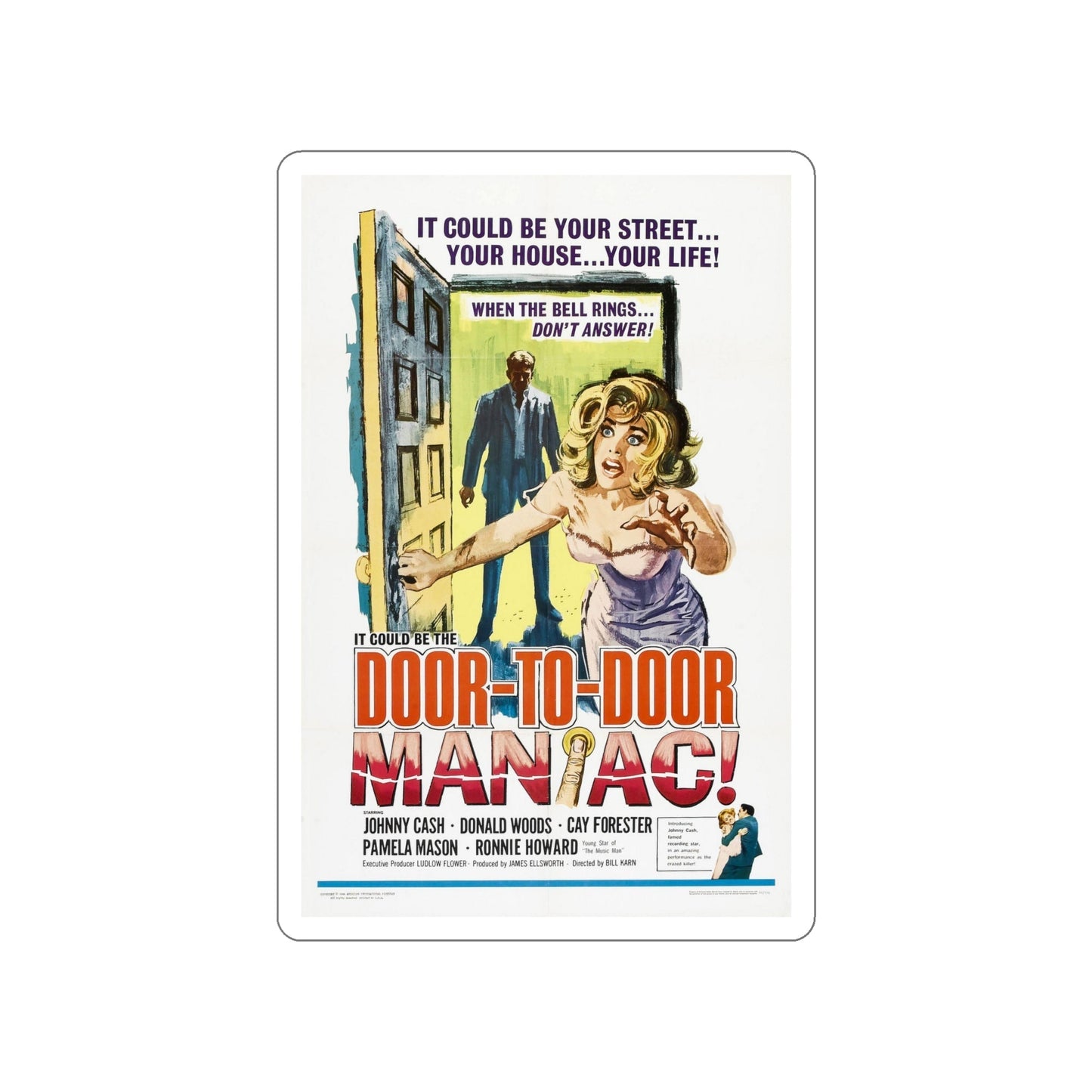 DOOR TO DOOR MANIAC 1961 Movie Poster STICKER Vinyl Die-Cut Decal-6 Inch-The Sticker Space