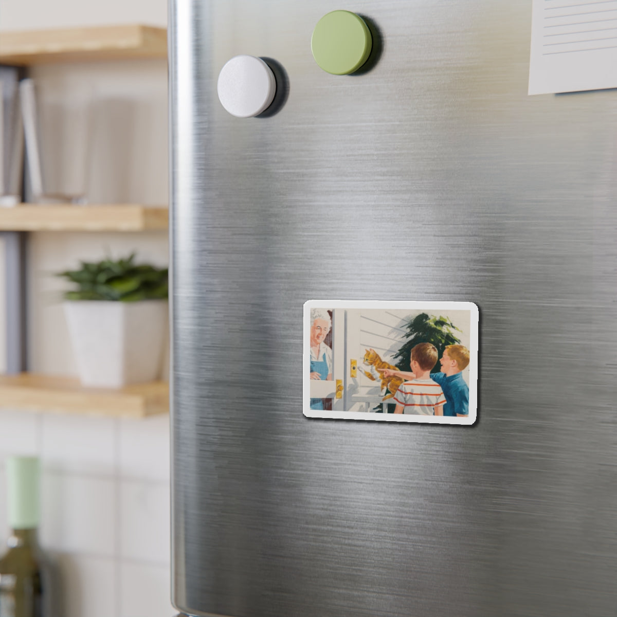 Doorbell, Dick and Jane illustration (Magazine Illustration) Refrigerator Magnet-The Sticker Space