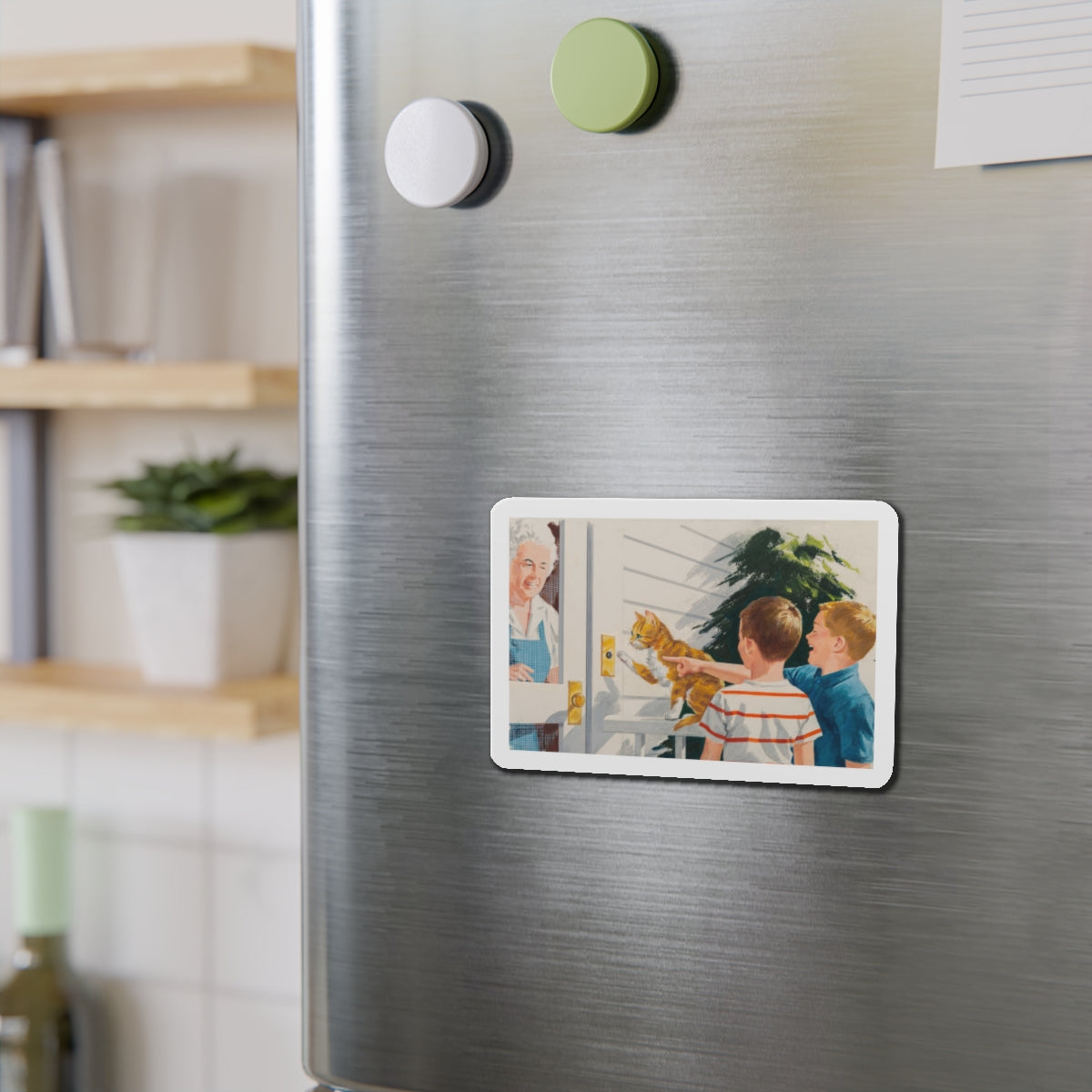 Doorbell, Dick and Jane illustration (Magazine Illustration) Refrigerator Magnet-The Sticker Space