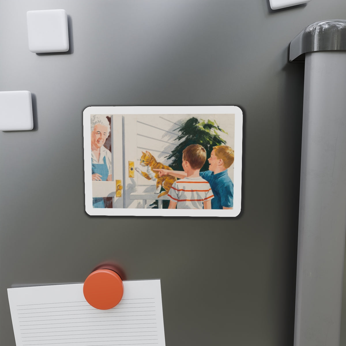 Doorbell, Dick and Jane illustration (Magazine Illustration) Refrigerator Magnet-The Sticker Space