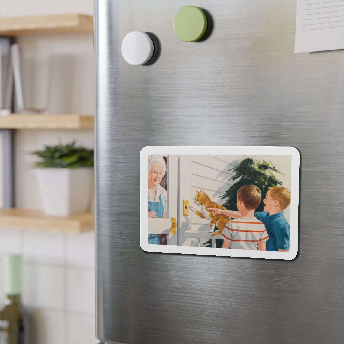 Doorbell, Dick and Jane illustration (Magazine Illustration) Refrigerator Magnet-The Sticker Space