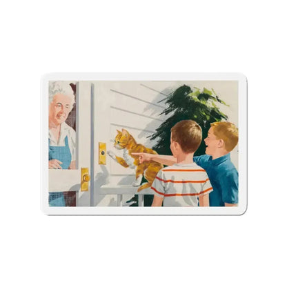 Doorbell, Dick and Jane illustration (Magazine Illustration) Refrigerator Magnet 4 Inch Die-Cut - The Sticker Space
