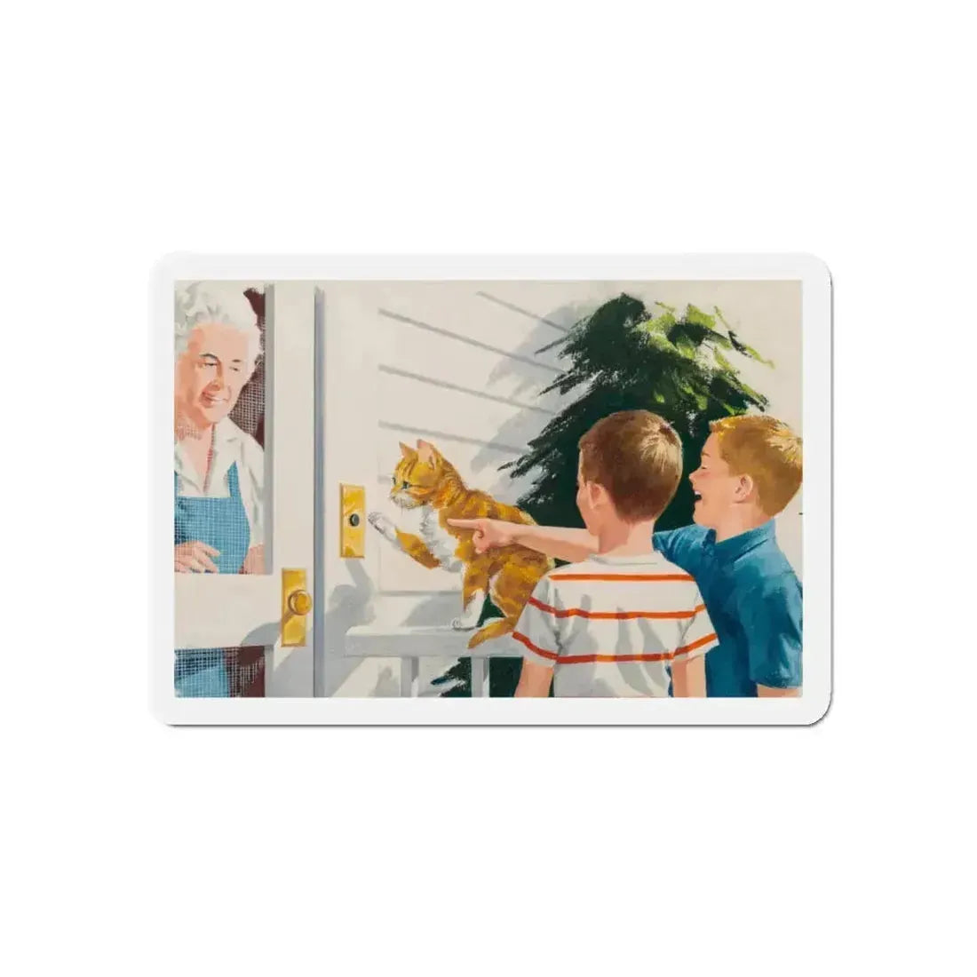 Doorbell, Dick and Jane illustration (Magazine Illustration) Refrigerator Magnet 6 Inch Die-Cut - The Sticker Space