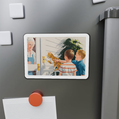 Doorbell, Dick and Jane illustration (Magazine Illustration) Refrigerator Magnet-The Sticker Space