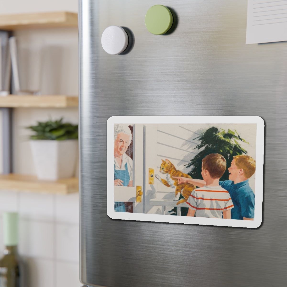 Doorbell, Dick and Jane illustration (Magazine Illustration) Refrigerator Magnet-The Sticker Space