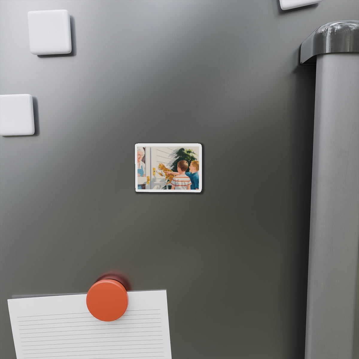 Doorbell, Dick and Jane illustration (Magazine Illustration) Refrigerator Magnet-The Sticker Space