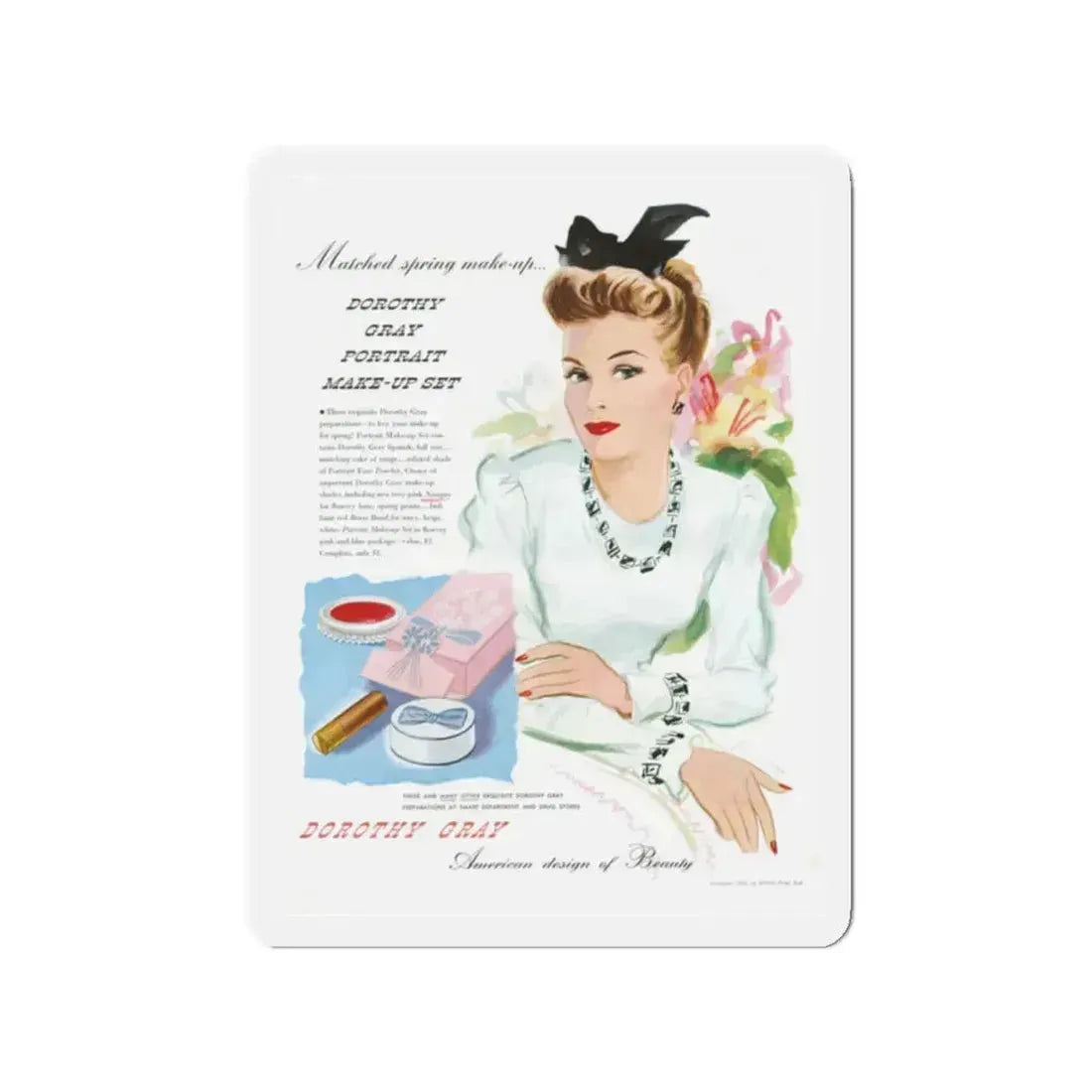 Dorothy Gray advertisement (1), 1941 (Magazine Illustration) Refrigerator Magnet 2 Inch Die-Cut - The Sticker Space