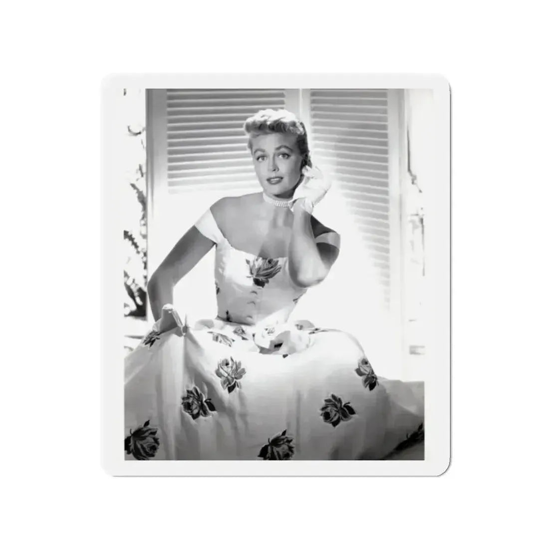 Dorothy Malone #244 - 8x10 Vintage B&W Knee to Head Glamour Dress Photo from late 50's (Vintage Female Icon) Refrigerator Magnet 2 Inch Die-Cut - The Sticker Space