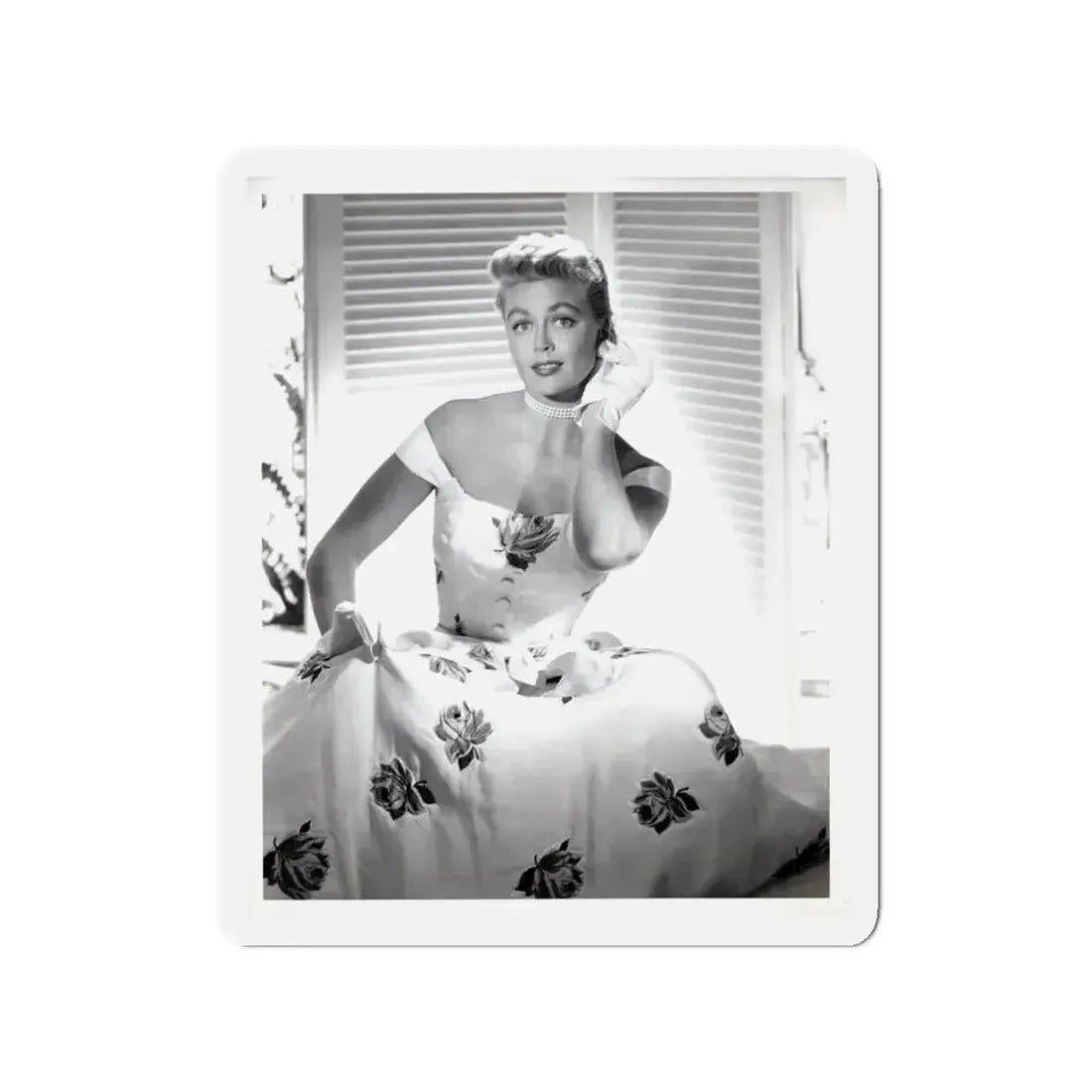Dorothy Malone #244 - 8x10 Vintage B&W Knee to Head Glamour Dress Photo from late 50's (Vintage Female Icon) Refrigerator Magnet 3 Inch Die-Cut - The Sticker Space