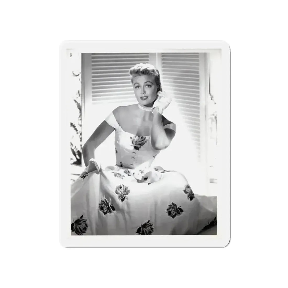Dorothy Malone #244 - 8x10 Vintage B&W Knee to Head Glamour Dress Photo from late 50's (Vintage Female Icon) Refrigerator Magnet 4 Inch Die-Cut - The Sticker Space