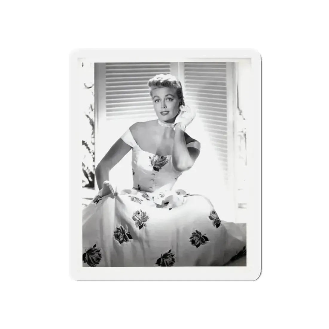 Dorothy Malone #244 - 8x10 Vintage B&W Knee to Head Glamour Dress Photo from late 50's (Vintage Female Icon) Refrigerator Magnet 5 Inch Die-Cut - The Sticker Space