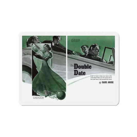 Double Date, Cosmopolitan, June 1939 (Magazine Illustration) Refrigerator Magnet 2 Inch Die-Cut - The Sticker Space