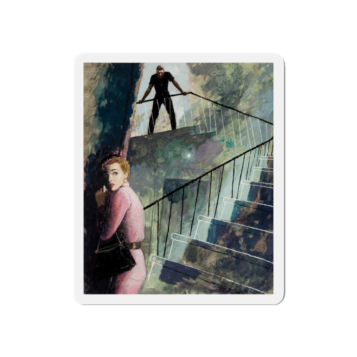 Down the Staircase, story illustration, circa 1955 (Magazine Illustration) Refrigerator Magnet-5" x 5"-The Sticker Space